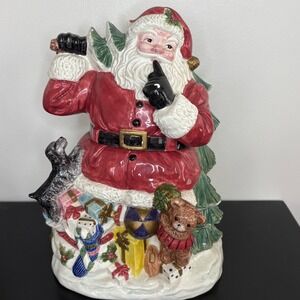 Fitz and Floyd 1996 Santa Cookie Jar‎ Teddy Bear Dog Christmas Tree Gifts